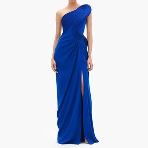 Gaurav Gupta The Molded Wave One-Shoulder Gown Electric Blue Formal Maxi Dress
